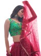 Cherry Red Line Lehenga with Green Choli